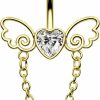 Melighting Melighting Chain Belly Button Rings 14G Stainless Steel 316L Heart Belly Rings For Women Clear Cz Wings Belly Piercing Navel Barbell Body Piercing Jewelry | Body Piercing Barbells