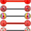 Jewseen Jewseen Tongue Barbell 5Pcs 14G 316L Stainless Steel Tongue Rings Cherry Painting Pattern Red Splatter Acrylic Balls Tongue Bars Piercing For Women | Body Piercing Barbells