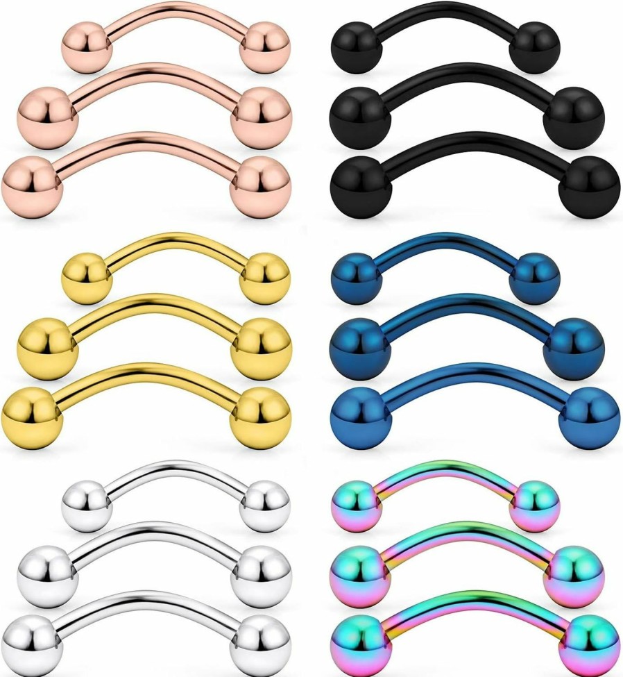 SCERRING Scerring 18-30Pcs 12G Stainless Steel Eyebrow Tragus Helix Rook Daith Earrings Tongue Pa Nipple Ring Barbell With Balls Body Piercing Jewelry 8-16Mm | Body Piercing Barbells