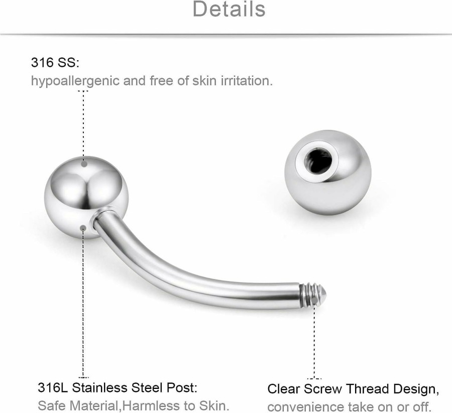 SCERRING Scerring 18-30Pcs 12G Stainless Steel Eyebrow Tragus Helix Rook Daith Earrings Tongue Pa Nipple Ring Barbell With Balls Body Piercing Jewelry 8-16Mm | Body Piercing Barbells