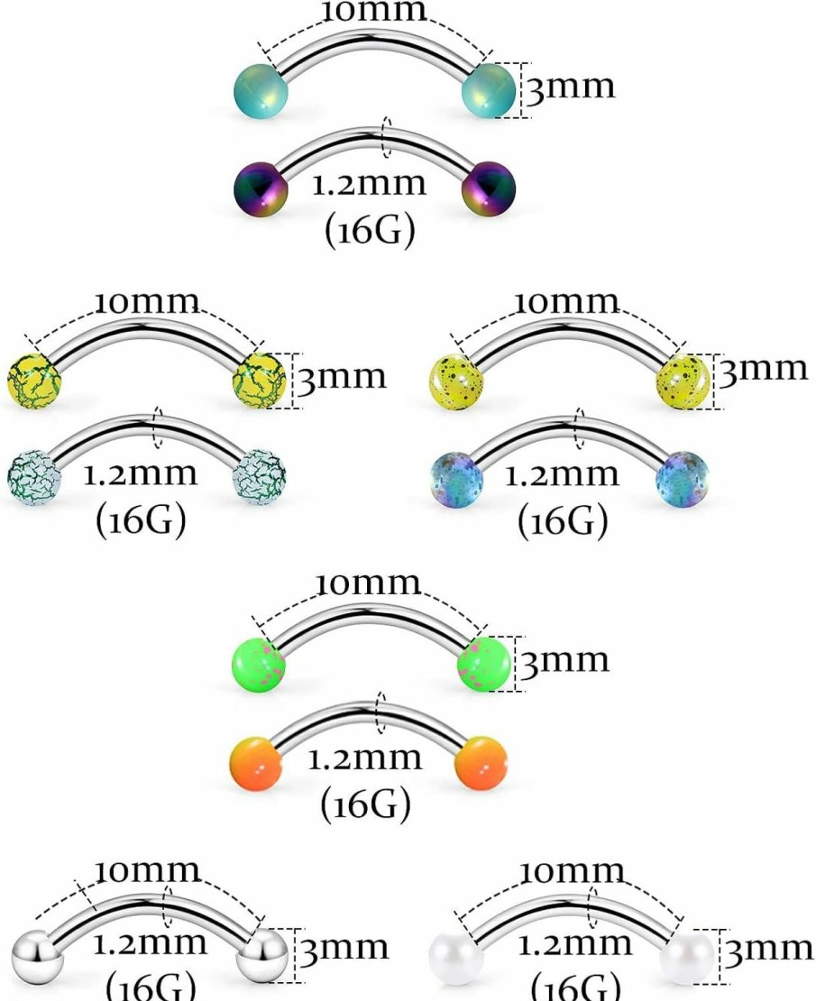 Vsnnsns Vsnnsns 16G Surgical Steel Daith Rook Earring Piercing Curved Barbell Eyebrow Rings Tragus Forward Helix Piercing Jewelry For Women Men 6Mm 8Mm 10Mm 30Pcs | Body Piercing Barbells