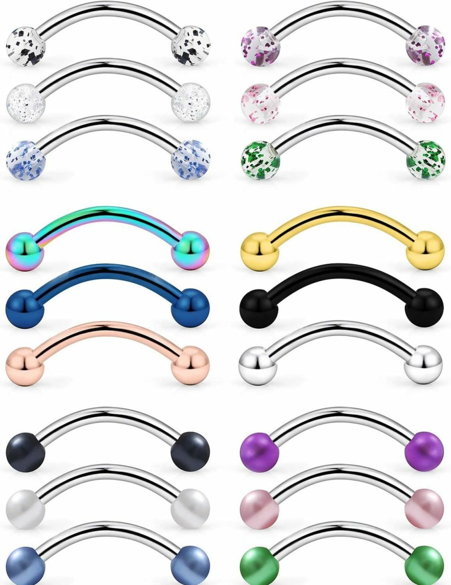 Yaalozei Yaalozei 20G Eyebrow Rings 316L Surgical Steel Daith Rook Earrings Curved Barbell Lip Rings Piercing Jewelry For Women Men 6Mm 8Mm 10Mm Bars Length 18Pcs | Body Piercing Barbells