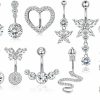 ORAZIO Orazio 14G Belly Button Rings Heart Snake Butterfly Cz Belly Button Rings Dangling Navel Rings For Women Cute Rose Gold Plated Belly Button Piercing Pack | Body Piercing Barbells