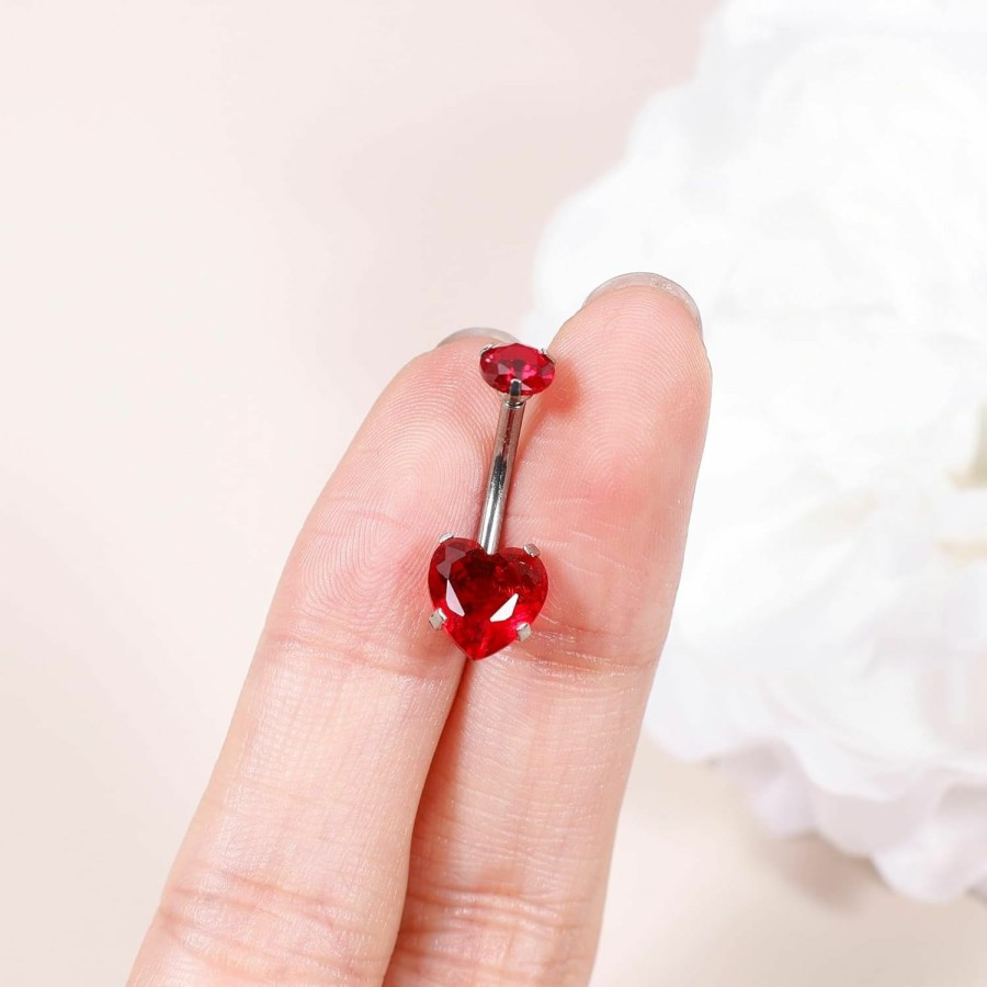 NICEIGHT Niceight 14G G23 Titanium Belly Button Rings For Women Girls Hypoallergenic Heart Belly Rings Cubic Zirconia Navel Rings For Sensitive Skin Belly Piercing Jewelry Red 12Mm | Body Piercing Barbells