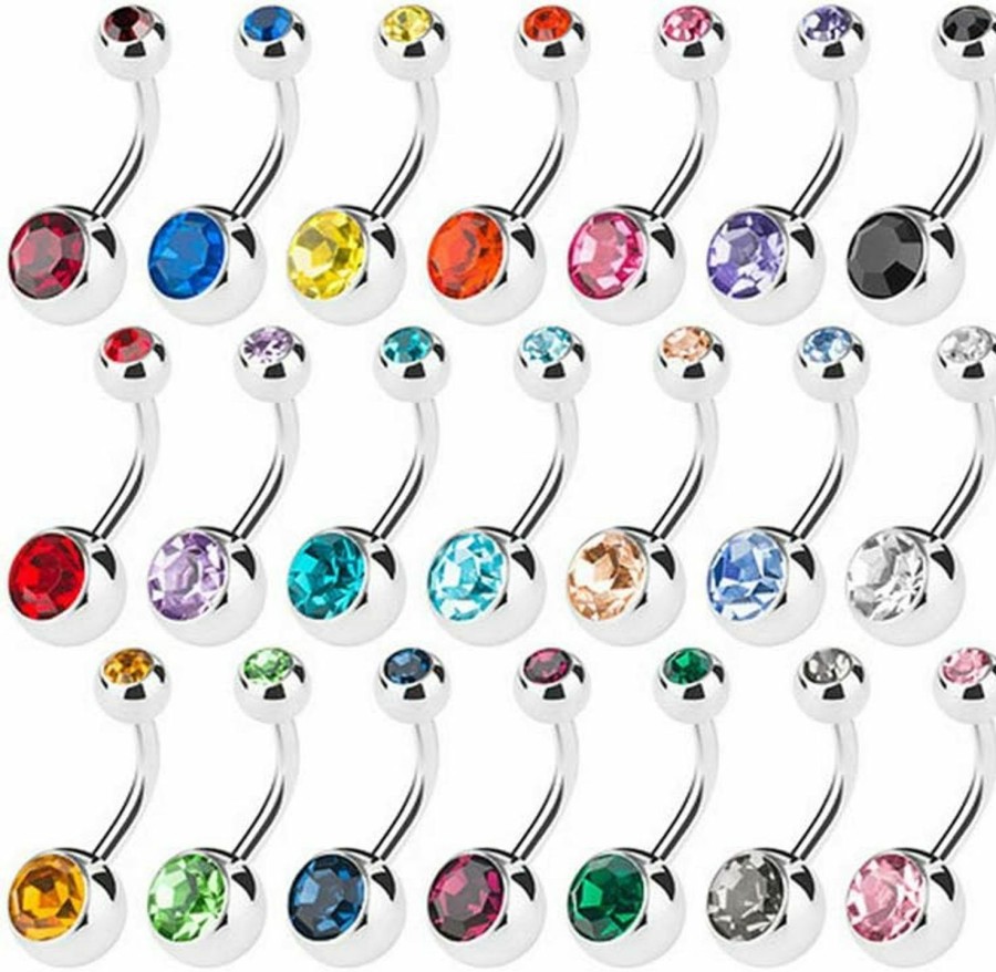 Ghome 15 Pcs Assorted Colors Belly Button Ring Surgical Steel Hypoallergenic Lead And Nickel Free,14 Gauge Navel Piercing Body Jewelry (15 Pcs:Steel Ball) | Body Piercing Barbells