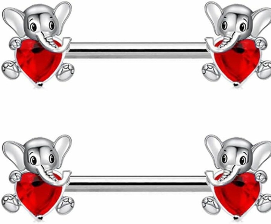 Niaspi Baby Elephant Heart Nipple Rings For Women Girls 14G Surgical Steel Cz Animal Nipple Studs Nipple Piercing Barbell Dainty Nipplerings Body Piercing Jewelry | Body Piercing Barbells