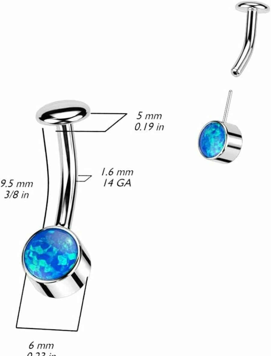 Pierced Owl Pierced Owl 14Ga F136 Implant Grade Titanium Threadless 5Mm Convex Base Bezel Set Synthetic Opal Floating Belly Button Ring | Body Piercing Barbells