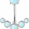 ZELORES Zelores Sterling Silver 14G Belly Button Ring Opal Cz Navel Piercing Jewelry Long Bar Belly Rings For Women 12Mm | Body Piercing Barbells