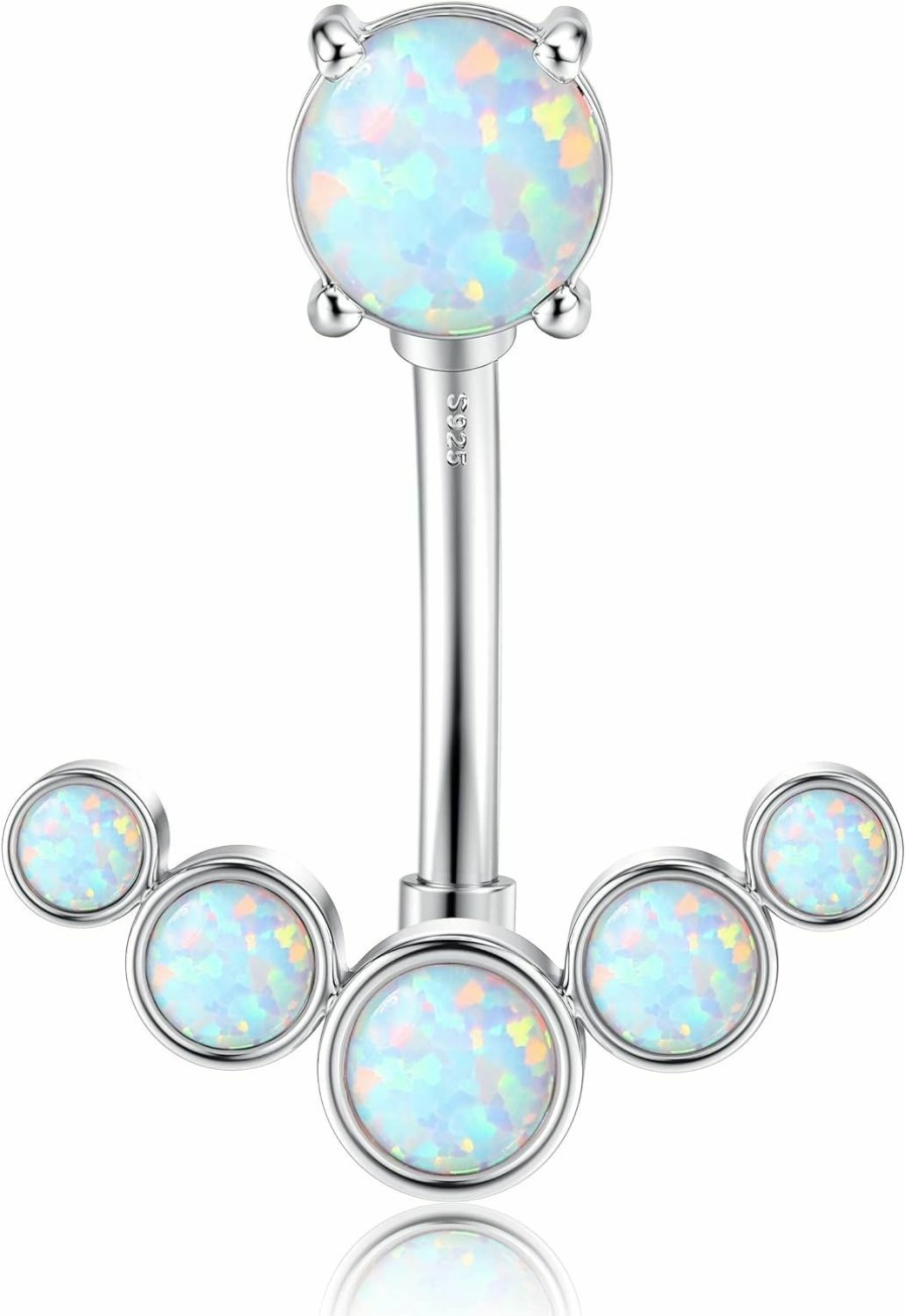 ZELORES Zelores Sterling Silver 14G Belly Button Ring Opal Cz Navel Piercing Jewelry Long Bar Belly Rings For Women 12Mm | Body Piercing Barbells