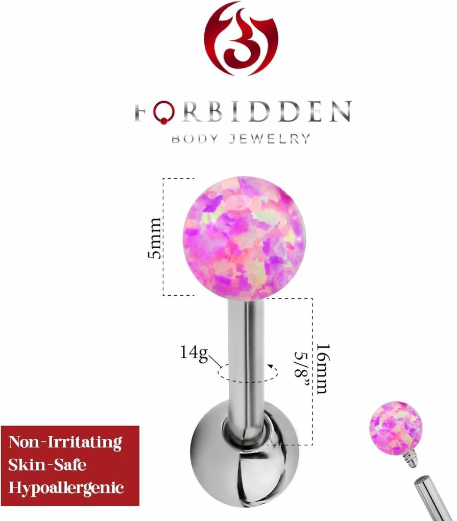 Forbidden Body Jewelry Forbidden Body Jewelry 14G 16Mm (5/8 Inch) Resin Imitation Opal Ball Top Tongue Ring Barbell, 5Mm End Balls | Body Piercing Barbells