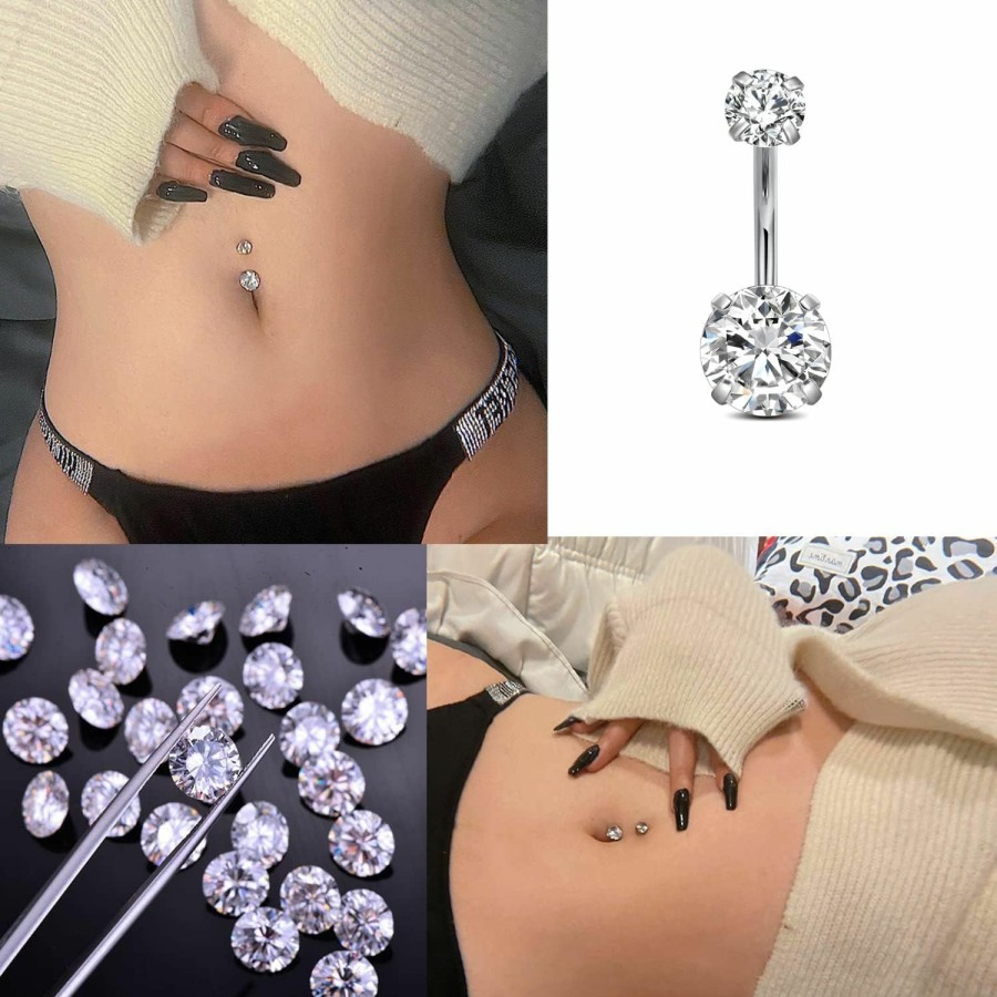 FECTAS Fectas 14G Belly Button Rings Surgical Steel Cz Petite Navel Ring For Women Girls Body Piercing Jewelry Petite Select Barbell Len 6Mm 8Mm 10Mm 12Mm Silver | Body Piercing Barbells