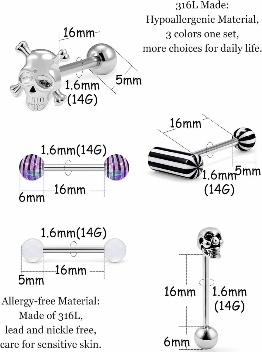 Leiainely Leiainely Tongue Rings Tongue Piercing Jewelry Tongue Rings For Women Tongue Ring Tongue Piercing Tounge Rings Tongue Rings Surgical Steel Tounge Ring Tongue Jewelry Tongue Rings For Men | Body Piercing Barbells