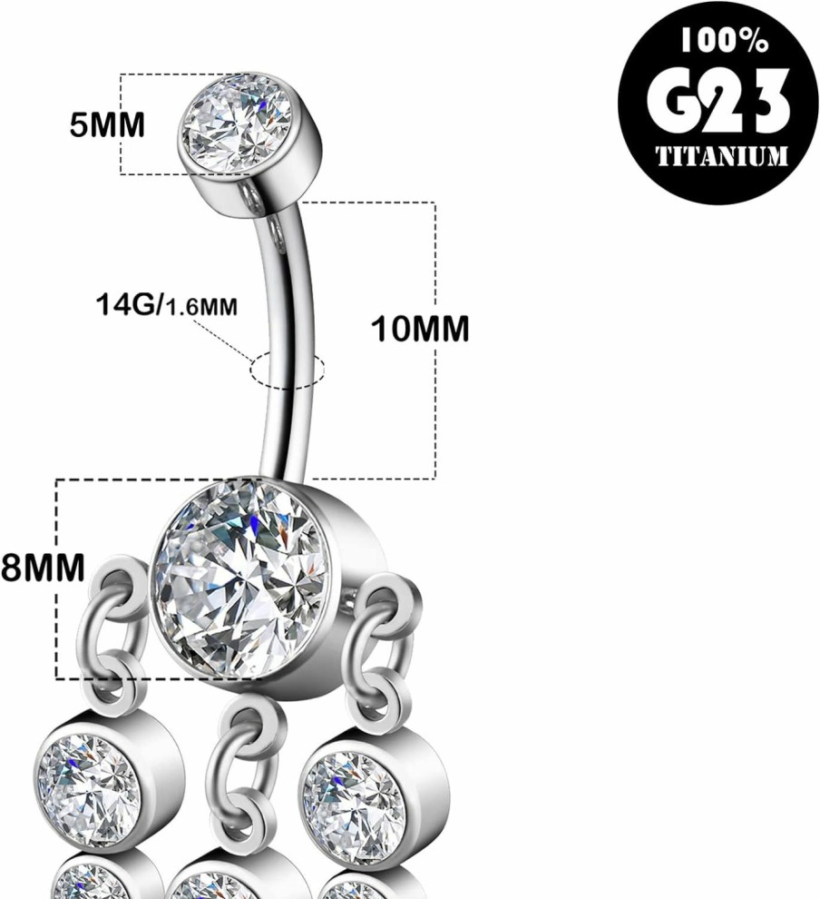 YSWUJIN Yswujin G23 Solid Titanium Pendant Belly Button Ring14G Cz Belly Navel Rings,Cubic Zirconia Navel Rings Belly Button Body Piercing Jewelry | Body Piercing Barbells