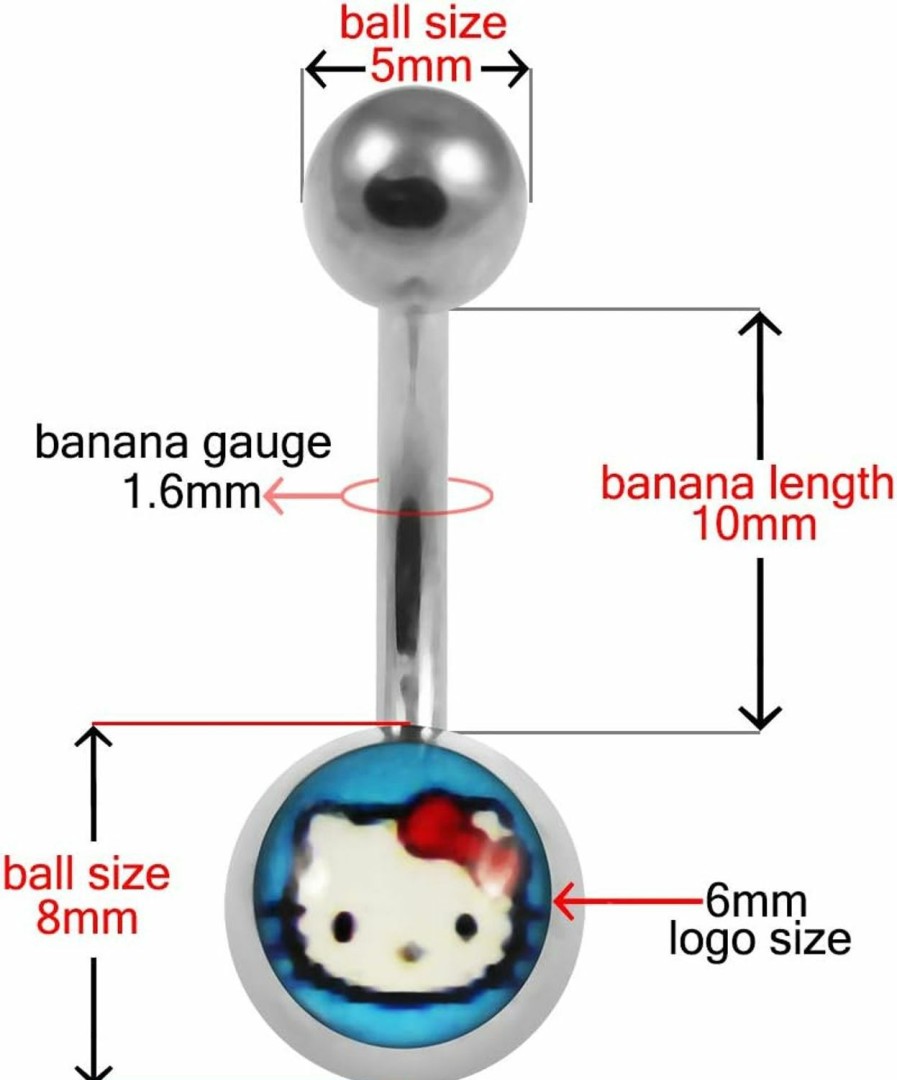 Curved Barbells Hello Kitty Logo On Light Blue Background Belly Ring | Body Piercing Barbells