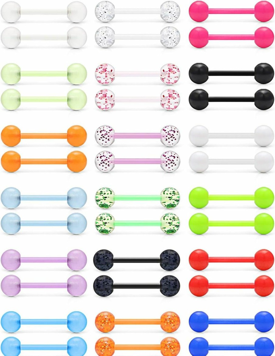 Ftovosyo Ftovosyo 14G 16Mm Glow In Dark Flexible Acrylic Straight Tongue Nipple Ring Retainer Body Piercing Jewelry For Women Men 6-36Pcs | Body Piercing Barbells