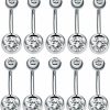 CrazyPiercing Crazypiercing 10Pcs 316L Surgical Grade Steel Rhinestone Belly Button Navel Ring Bar 23X8Mm | Body Piercing Barbells