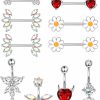 Sanfenly Sanfenly 12Pcs Nipple Rings Belly Button Rings For Women 14G 316L Surgical Stainless Steel Curved Navel Barbell Cute Butterfly Flower Belly Piercing Nipple Piercing Jewelry Set | Body Piercing Barbells