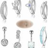 Sundurich Sundurich 14G Clicker Belly Button Rings For Women Navel Rings Surgical Steel Belly Button Ring Curved Cz Reverse Clip-On Belly Button Ring Barbell Piercing Jewelry 8Pcs | Body Piercing Barbells