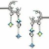 Pierced Owl Pierced Owl 14Ga 316L Stainless Steel Gemmed Crescent Moon And Star With Dangling Charms Nipple Barbells, Sold As A Pair | Body Piercing Barbells