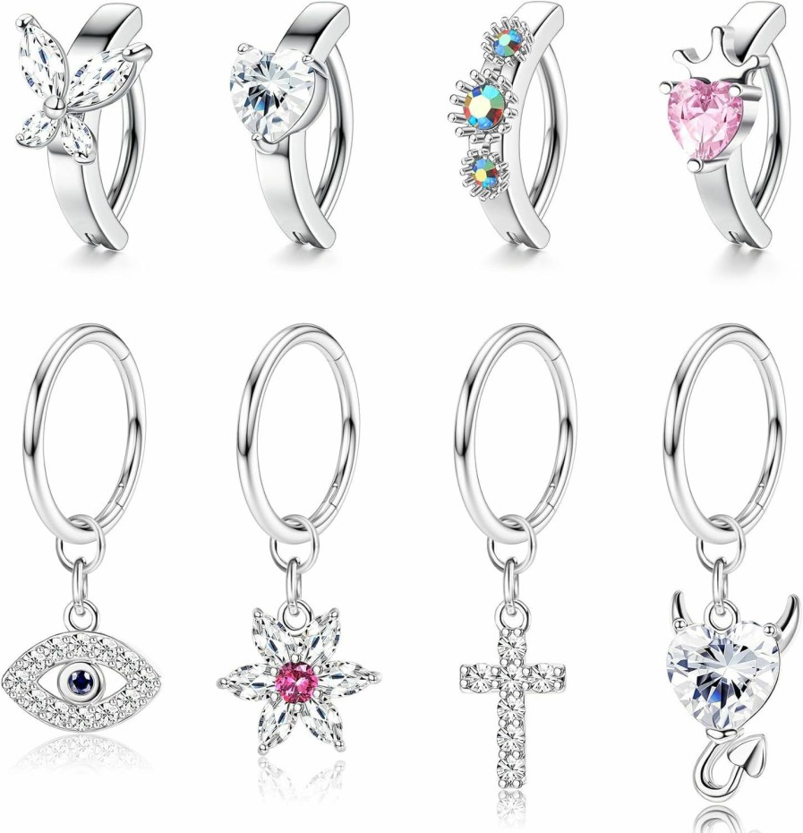 FUNRUN JEWELRY Funrun Jewelry Belly Button Ring Surgical Steel 14G Clicker Belly Rings For Women Dangle Belly Button Piercing Simple Reverse Navel Barbell Rings Body Piercing Jewelry | Body Piercing Barbells