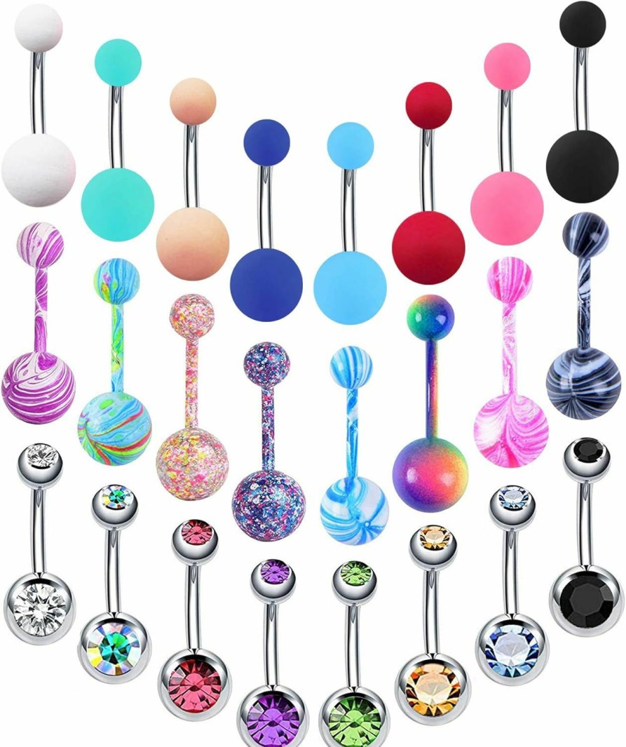 EVELICAL Evelical 24-50Pcs 14G Stainless Steel Belly Button Rings For Women Girls Cz Screw Navel Bars Body Piercing Jewelry | Body Piercing Barbells