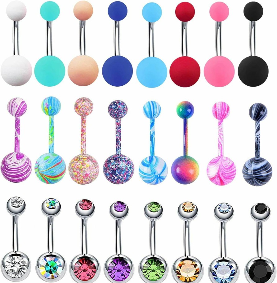 EVELICAL Evelical 24-50Pcs 14G Stainless Steel Belly Button Rings For Women Girls Cz Screw Navel Bars Body Piercing Jewelry | Body Piercing Barbells