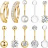 LOAYHOAY Loayhoay 10Pcs 14G Stainless Steel Belly Button Rings For Women Girls Reverse Curved Clicker Navel Rings Cubic Zirconia Belly Piercing Jewelry Set | Body Piercing Barbells