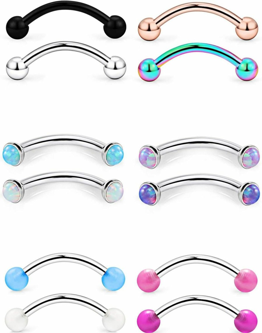 Prjndjw Prjndjw 16G 12Pcs Eyebrow Piercings Curved Barbell Piercings Glow In The Dark Eyebrow Rings For Women Men Girl 8Mm 10Mm | Body Piercing Barbells