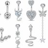 Ofeiyaa Ofeiyaa 6Pcs Short Bar 14G Stainless Steel Belly Button Rings Navel Rings Bar Cz Body Piercing Women Girls 6Mm Silver Rose Gold Tone | Body Piercing Barbells