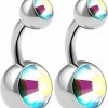 bodyjewellery 2Pcs 14G Implant Grade Surgical Steel Double Crystal Short Navel Belly Button Ring 6Mm1/4 14 Gauge Pick Color(S) | Body Piercing Barbells