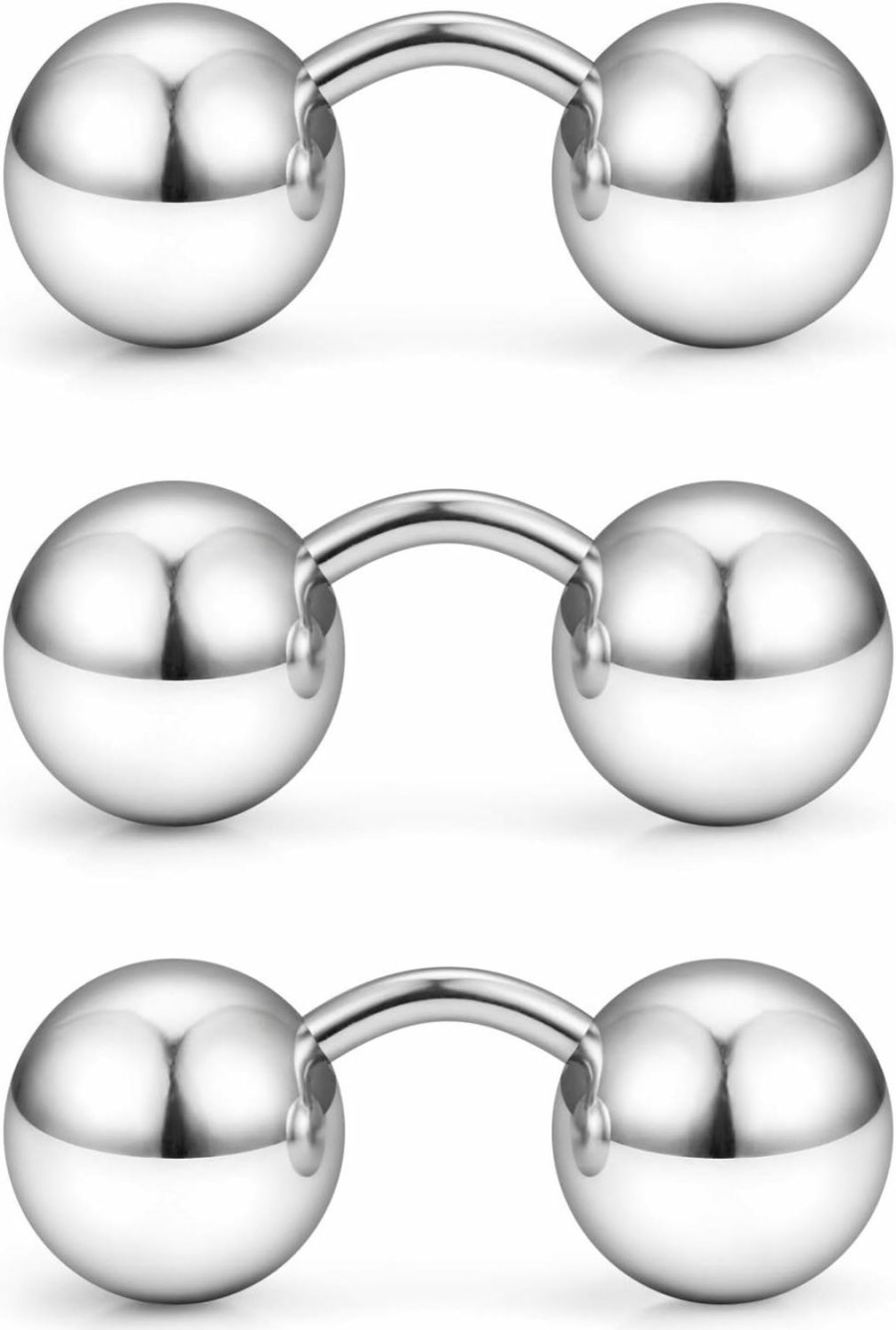 Yaalozei Yaalozei 3Pcs 16G Stainless Steel Externally Threaded Curved Barbell Tragus Ring Cartilage Jewelry W 6Mm 8Mm 10Mm Big Balls | Body Piercing Barbells