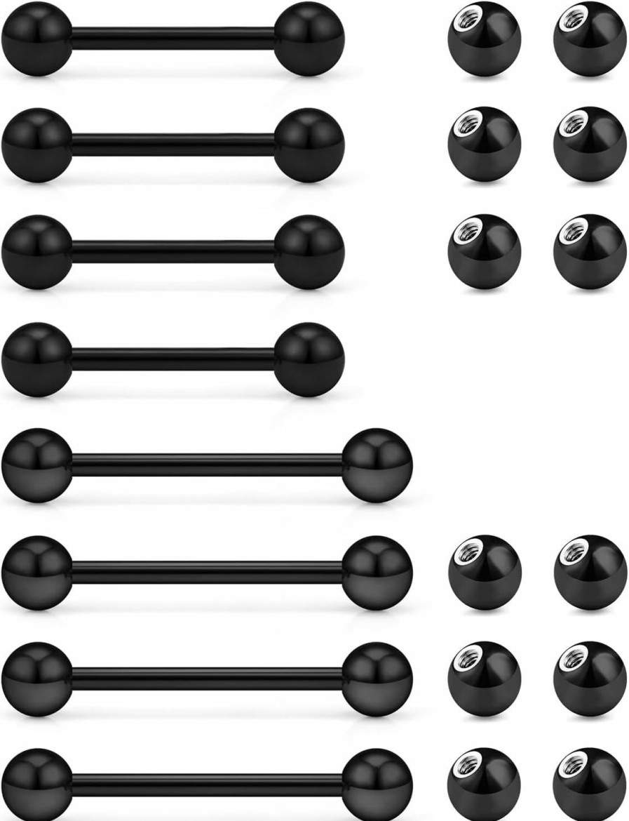 Ovxznts Ovxznts 16G 14G Tongue Rings Nipple Rings Surgical Steel Tongue Piercing Jewelry Nipple Bar Straight Barbells Piercing Jewelry 14Mm,16Mm | Body Piercing Barbells