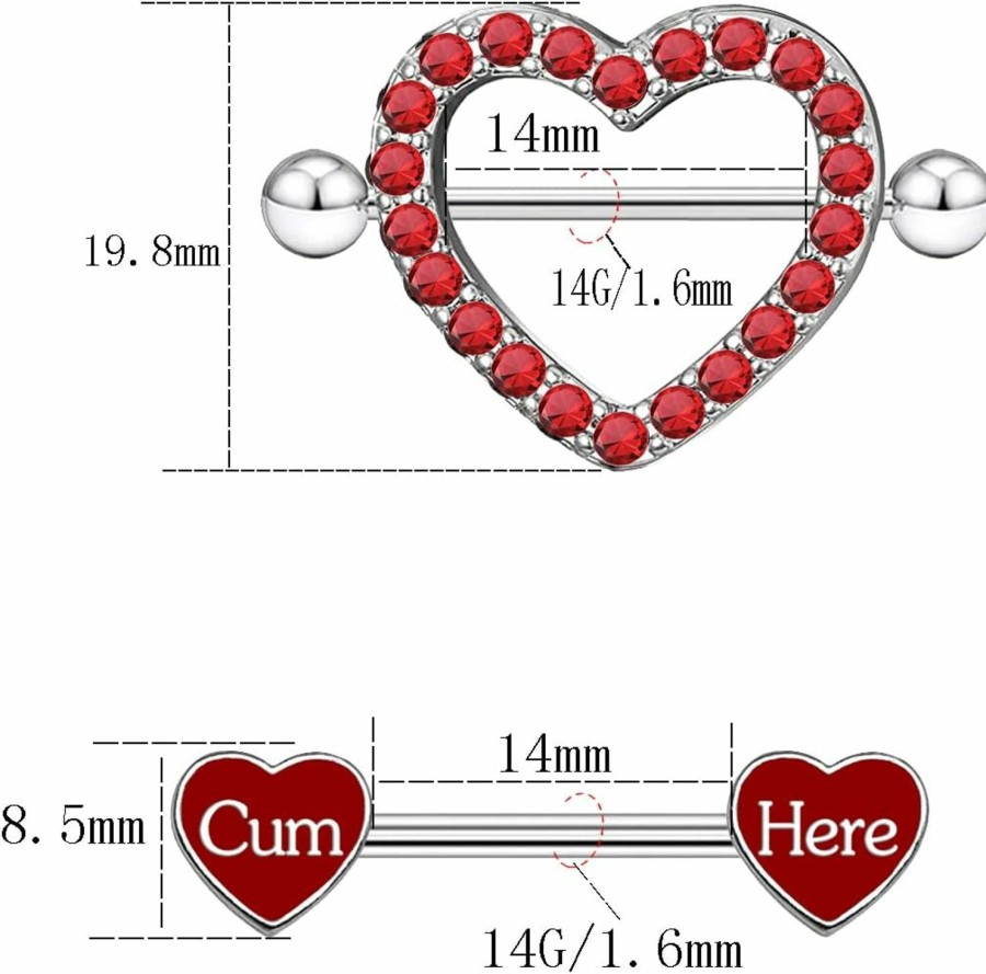 FLOGWE Flogwe 14G Heart Nipple Ring 316L Surgical Steel Letter Nipple Barbells Heart Cz Nipple Barbell Rings Body Piercing Jewelry For Women Men… | Body Piercing Barbells