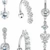 ZZHDCC Zzhdcc 14G Cubic Zirconia Belly Button Ring Stainless Steel Belly Rings For Women Opal Crystal Navel Rings Barbells Dangle Flower Belly Piercing Jewelry | Body Piercing Barbells