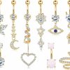 THUNARAZ Thunaraz 14G Belly Button Rings Dangle Surgical Steel Snake Evil Eye Heart Belly Button Ring For Women Clear Cz Navel Ring Sexy Belly Piercing Pack 9 Pcs | Body Piercing Barbells