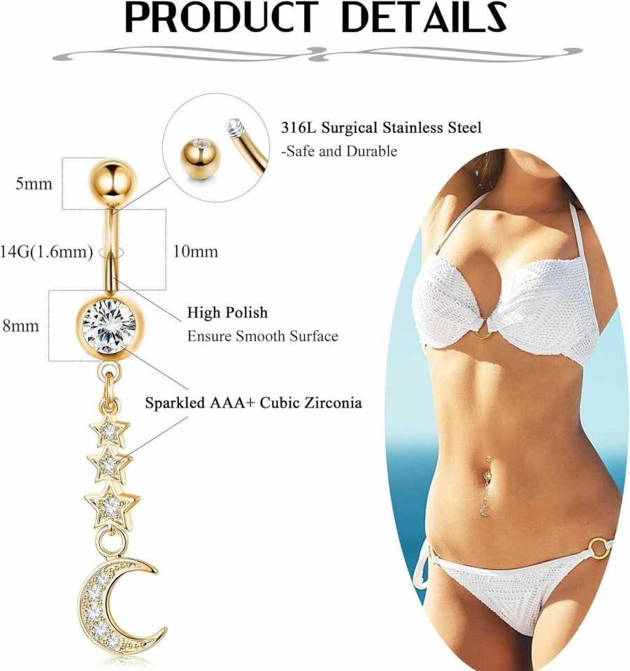 THUNARAZ Thunaraz 14G Belly Button Rings Dangle Surgical Steel Snake Evil Eye Heart Belly Button Ring For Women Clear Cz Navel Ring Sexy Belly Piercing Pack 9 Pcs | Body Piercing Barbells