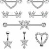 VERAMI Verami 14G 316L Heart Nipple Rings Surgical Steel Flower Nipple Barbells Body Piercing Jewelry For Women | Body Piercing Barbells