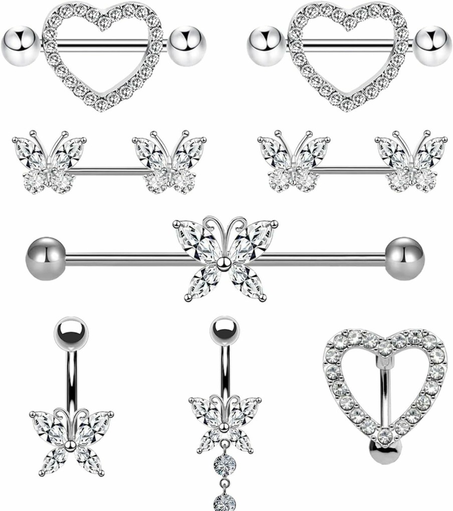 VERAMI Verami 14G 316L Heart Nipple Rings Surgical Steel Flower Nipple Barbells Body Piercing Jewelry For Women | Body Piercing Barbells