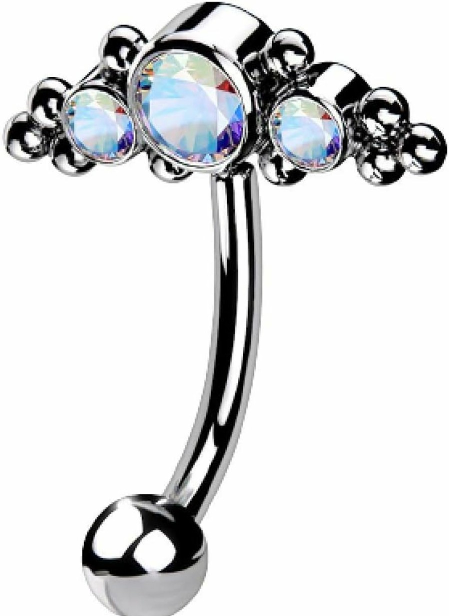 Pierced Owl Pierced Owl - 16Ga G23 Implant Grade Titanium Threadless Cz Crystal And Ball Clusters Eyebrow Curved Barbell | Body Piercing Barbells