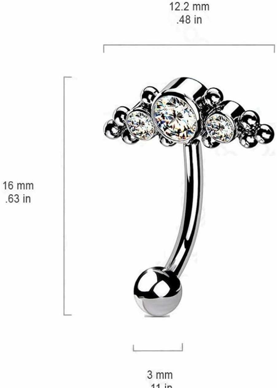 Pierced Owl Pierced Owl - 16Ga G23 Implant Grade Titanium Threadless Cz Crystal And Ball Clusters Eyebrow Curved Barbell | Body Piercing Barbells