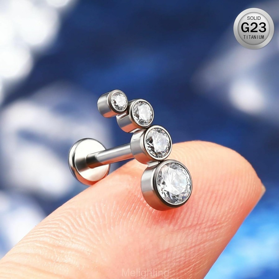 Melighting Melighting Titanium Conch Piercing Jewelry Internally Threaded 16G Cured Cartilage Earring Clear Cz Titanium G23 Helix Piercing Jewelry 8Mm Labret Jewelry For Wome | Body Piercing Barbells