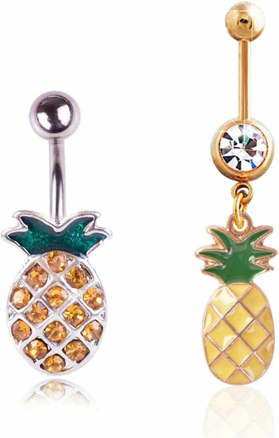 COLORFUL BLING Colorful Bling 316L Stainless Steel Fruit Pineapple Navel Rings Crystal Belly Button Rings Body Piercings Jewelry | Body Piercing Barbells