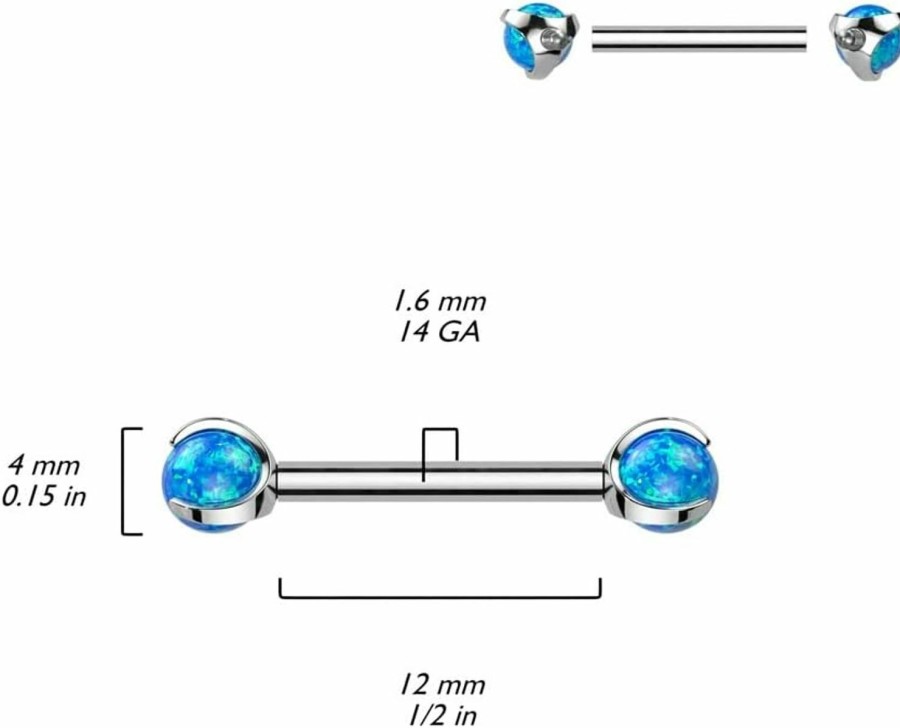 Pierced Owl Pierced Owl 14Ga F136 Implant Grade Titanium Internally Threaded Claw Set Synthetic Opal Ball Nipple Barbells, Sold As A Pair | Body Piercing Barbells