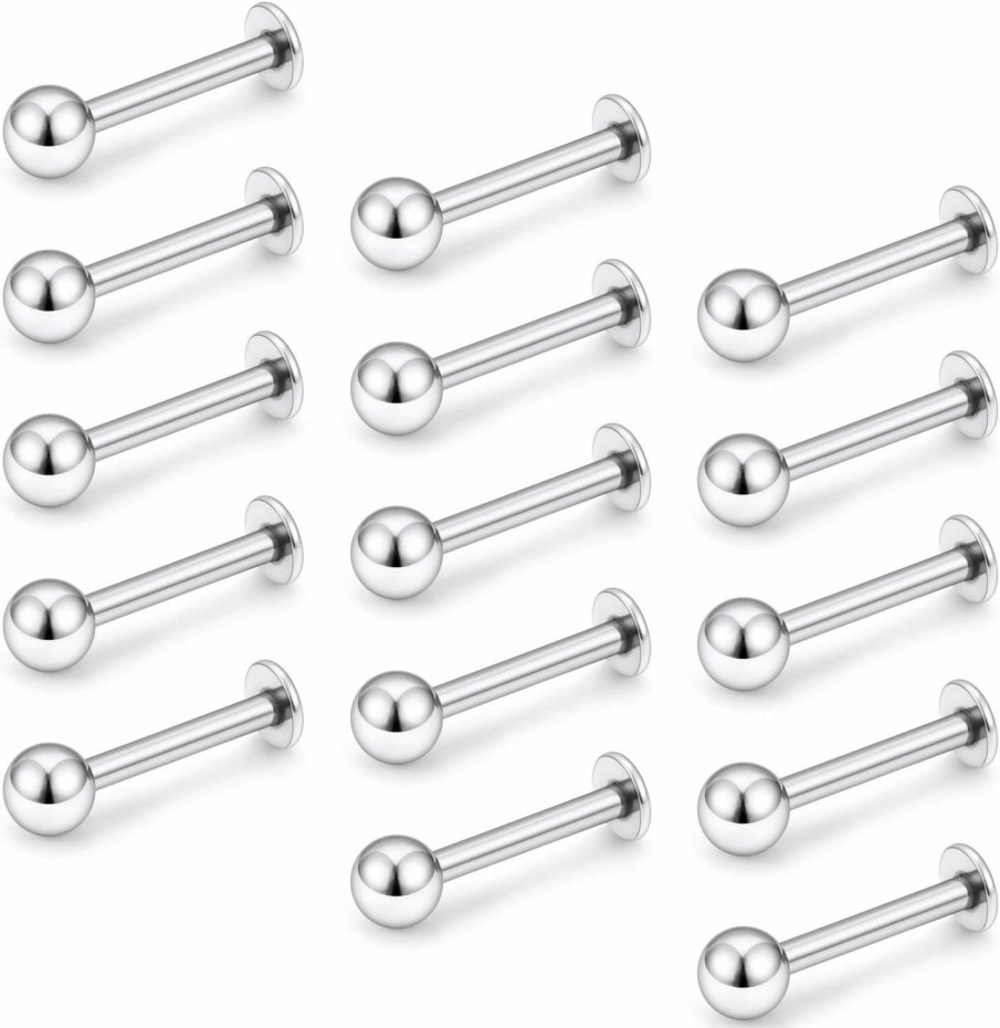 Dyknasz Dyknasz 15-30Pcs 16G Surgical Steel Labret Studs Monroe Lip Rings Cartilage Tragus Nail Conch Helix Earring Barbell For Women Men Piercing Jewelry 5 Colors 6-12Mm | Body Piercing Barbells