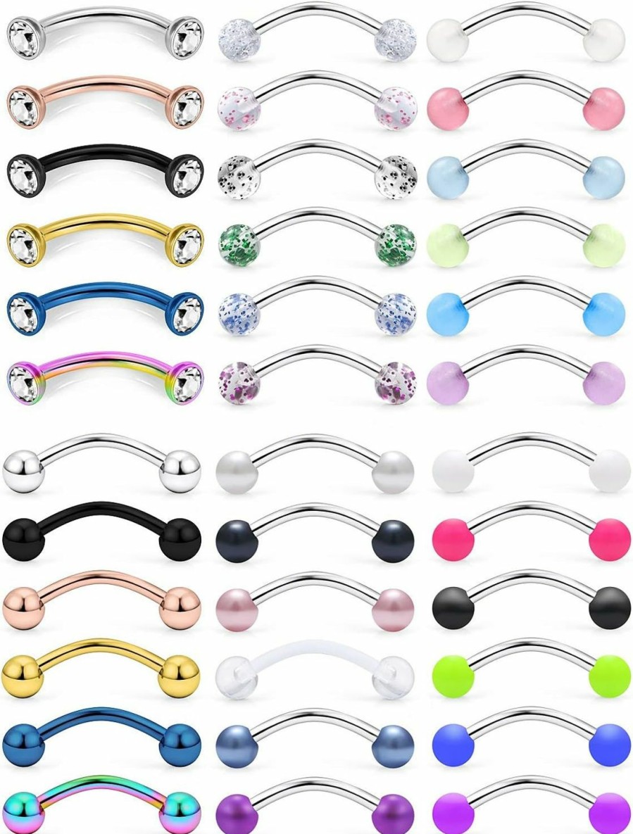 Yaalozei Yaalozei 14G 16Mm Snake Eye Tongue Rings Glow In The Dark Acrylic Balls 316L Hypoallergenic Surgical Steel Curved Barbell Long Tongue Nipple Eyebrow Belly Ring Piercing Jewelry For Women Men | Body Piercing Barbells