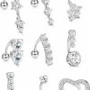 SAILIMUE Sailimue 9 Pcs Surgical Steel Belly Button Rings For Women 14G Belly Ring Cz Heart Reverse Navel Ring Dangle Belly Piercing Jewelry Pack | Body Piercing Barbells