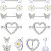 ORAZIO Orazio 14G Nipple Rings For Women Surgical Steel Belly Button Ring Butterfly Daisy Flower Nipple Barbells Cz Heart Curved Navel Rings 12 Pcs Nipple Piercings Jewelry Set | Body Piercing Barbells