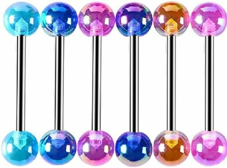 COLORFUL BLING Colorful Bling Candy Color Tongue Rings Set Ball Tongue Nipple Ring Piercing 14G Surgical Steel Acrylic Barbell Tongue Retainer Bar For Women Men Body Jewelry Length 16Mm | Body Piercing Barbells