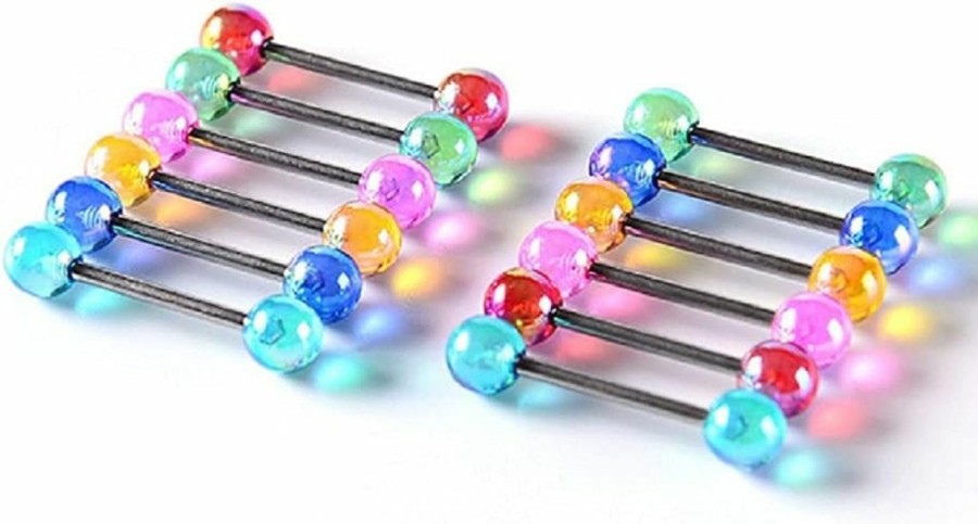 COLORFUL BLING Colorful Bling Candy Color Tongue Rings Set Ball Tongue Nipple Ring Piercing 14G Surgical Steel Acrylic Barbell Tongue Retainer Bar For Women Men Body Jewelry Length 16Mm | Body Piercing Barbells