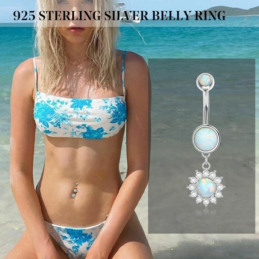 ZELORES Zelores 14G Dangle Belly Button Rings 925 Sterling Silver Barbell Belly Rings Cz Opal Belly Body Piercing Jewelry For Women | Body Piercing Barbells